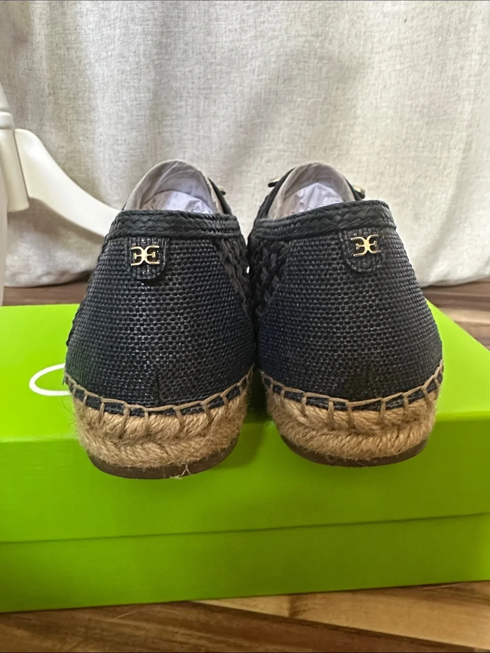 Sam Edelman Navy Woven Espadrille Flats with Gold Logo